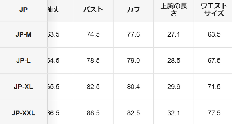 フロントタイブラウス　サイズ表２