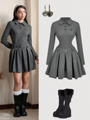 ミュールグレー・プリーツワンピース　着画