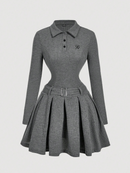 ミュールグレー・プリーツワンピース　正面